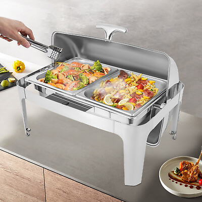 Roll Top Chafing Dish Stainless Steel Buffet Food Warmer With Alcohol Stoves $105.00