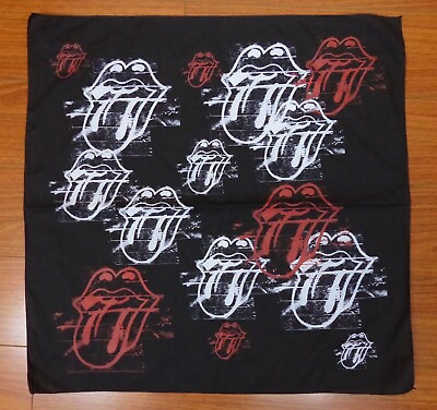 #ad Rolling Stones Scarf Bandana Black Handkerchief Lips Mouth Tongue VTG Y2K 2005 $44.00