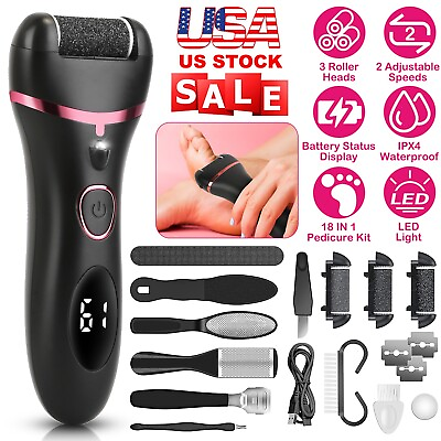 18 In 1 Pedicure Kit Electric Grinder Foot File Callus Remover Tool Rechargeable $18.49