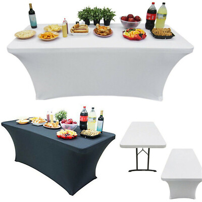 #ad 6 8FT Elastic Spandex Table Cover for Standard Folding Tables Party Buffet Cloth $13.90