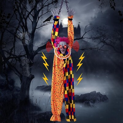 #ad 5.6 Ft Halloween Hanging Animated Talking amp; Shaking Scary Clown with Chain6022 $34.99