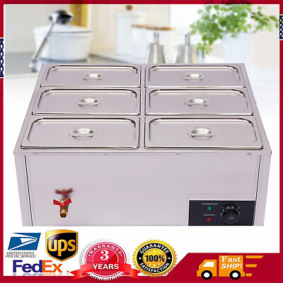 #ad 6 Pan Electric Countertop Food Warmer w Lids Used For Catering Restaurant 110V $167.57