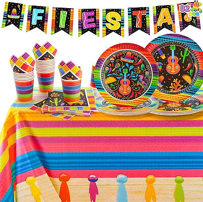 #ad 82 PCS Mexican Themed Fiesta Party Supplies Set for Cinco de Mayo Party $14.99