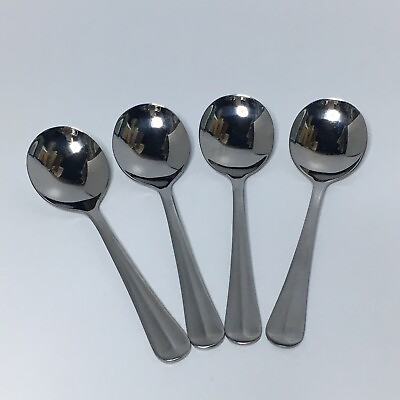 #ad Round Soup Spoons Delco Stainless OLD ENGLISH 4pc Set Satin Handle Glossy Bowl $6.79
