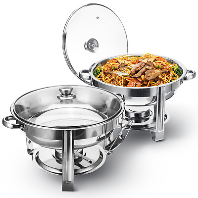 #ad 2 Packs 4QT Chafing Dishes for Buffet with Glass Lid amp;Lid Holder Stainless Steel $68.99