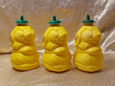 #ad 3 Vintage 1987 Rax Cups Bottles Yellow Rabbits Easter Promo Rare Fast Food Kids $33.75