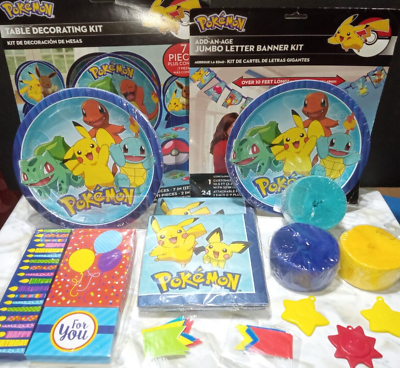 #ad 🎈HUGE LOT Pokemon Birthday Supply PARTY Set Plates Pikachu Napkins Banner🎈 $33.33