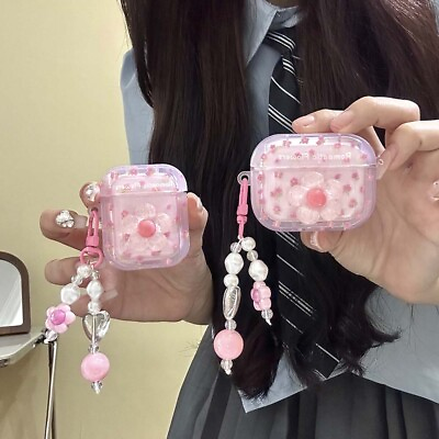 #ad #ad For Apple AirPods 1 2 3 Pro Cubic Pink Flower Hanging Mouth Style Headphone Case $8.79