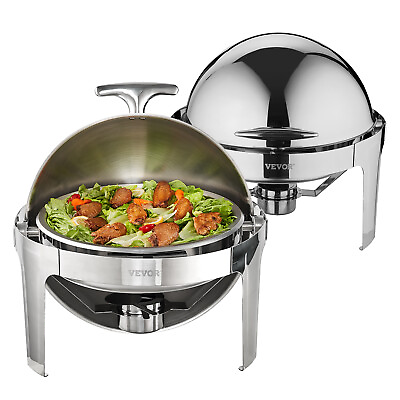 #ad VEVOR 2 Pack Round Roll Top Chafing Dish Set with Full Size 6Qt Pan Fuel Holder $135.99