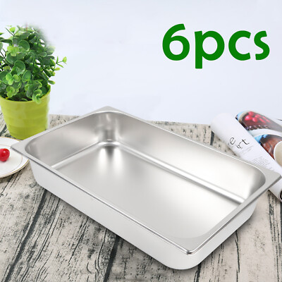 #ad 6PCS Full Size Stainless Steel Steam Prep Table Hotel Buffet Food Pan 4inch Deep $35.16