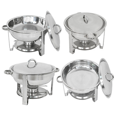 #ad 4 Pack Round Chafing Dish 5 Quart Stainless Steel Full Size Tray Buffet Catering $96.59