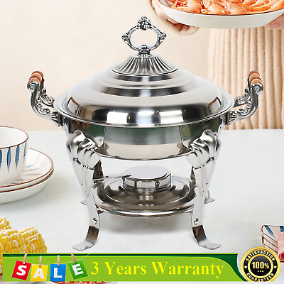 #ad #ad Silver Round Chafing Dish Buffet Chafer Warmer Set w Lid Stainless Steel $59.85