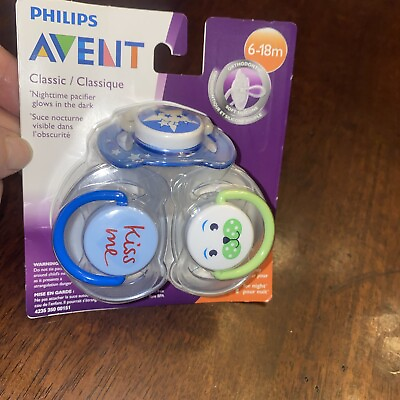 #ad Philips Avent Orthodontic Pacifiers Classic Nighttime 6 18m Blue Glow In The Dar $14.99