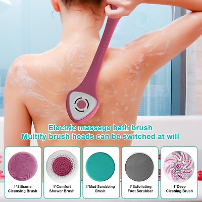 #ad Long Handle Body Back Massage Cleaning Brush 6 Piece Electric Bath Shower Brush $28.49