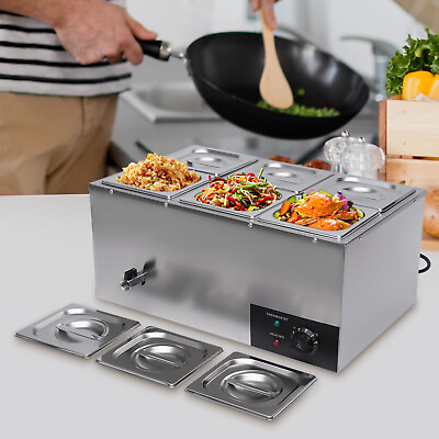 6 Pan Steamer Commercial Food Warmer Buffet Electric Countertop Stainless Steel $148.00