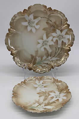 Antique RS Germany Set Of 2 Floral Gold Luster Plates $27.99