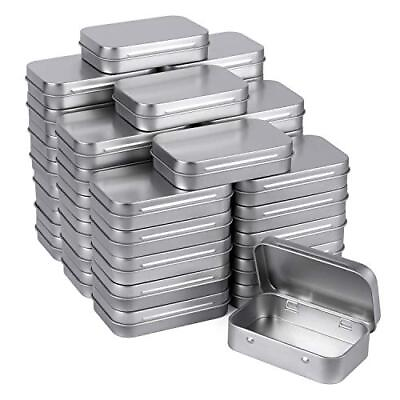 40 Pack Metal Rectangular Empty Hinged Tins Silver Mini Portable Box Containers $27.36