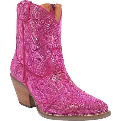 #ad RHINESTONE COWGIRL LEATHER BOOTIE Bright Pink Size 9 NWOB $88.50