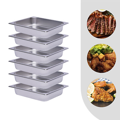 #ad 6pcs Food Warmer Steam Pans Countertop Rectangle Chafing Dish Buffet Server Set $33.26