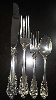 Wallace Grande Baroque Sterling Flatware 4pc Dinner Size Setting USED $199.00
