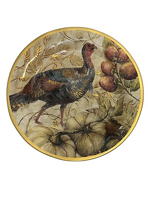 #ad #ad Pottery Barn Fall Bountiful Fresco Gold Turkey Plate 9” Salad Thanksgiving NWT $15.00