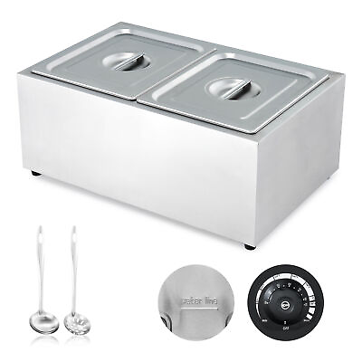 Commercial Countertop Food Warmer with 2 Pans amp; Lids Glass Shelf Ladle GN 1 2 $96.55