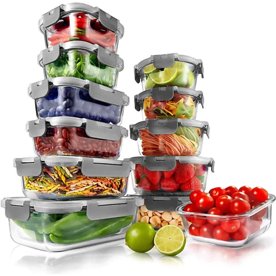 #ad 24 Piece Superior Glass Food Storage Containers Set Stackable Design Bpafree Loc $59.51