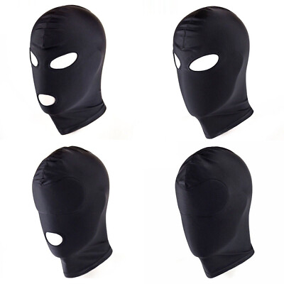 Black Spandex Full Hood Face Head Cover Role Play Sexy Unisex Mask Slave Costume $7.99