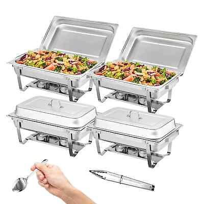 #ad #ad VEVOR 4 Pack Rectangle Chafing Dish Set with Full Size 8Qt Pan Frame Fuel Holder $161.99