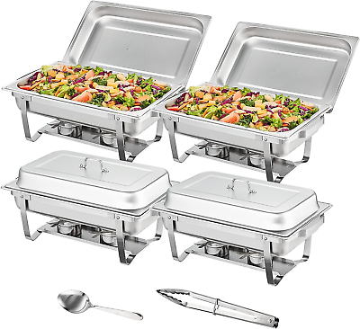 #ad Chafing Dish Buffet Set 8 Qt 4 Pack Stainless Chafer W 4 Full Size Pans Rect $158.86