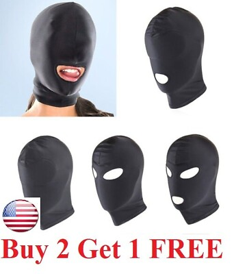 Bondage Head Face Mask Open Eye Mouth Spandex Headgear Handcuffs Ball Gag BDSM $8.99