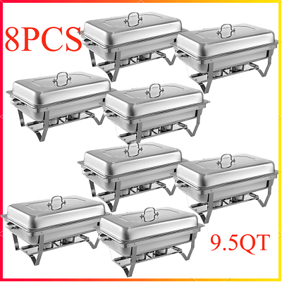 8 PACK CATERING STAINLESS STEEL CHAFER CHAFING DISH SETS 9.5 QT FULL SIZE BUFFET $216.89