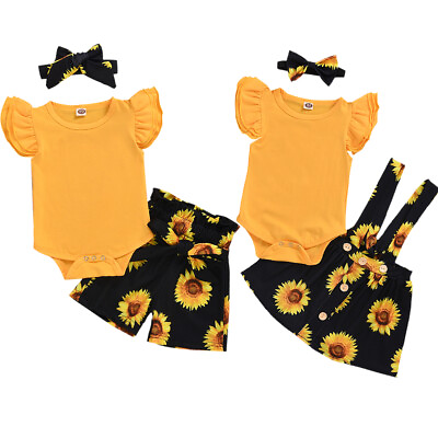 Infant Kids Baby Girl Clothes Ruffle Romper Tops Shorts Headband Outfits Set $12.99
