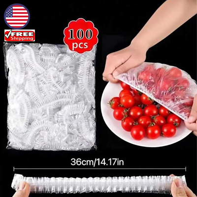 #ad 100pcs Plastic Food Cover Disposable Food Fresh keeping Cover with Elastic US $6.35