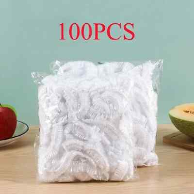 #ad 100Pcs Plastic Film Food Bag Elastic Wrap Disposable Food Lid Bowl Dish Covers $8.27