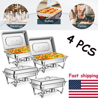 #ad 4 PCS Catering Stainless Steel Chafer Chafing Dish Sets 8QT Party Pack Full Size $112.89