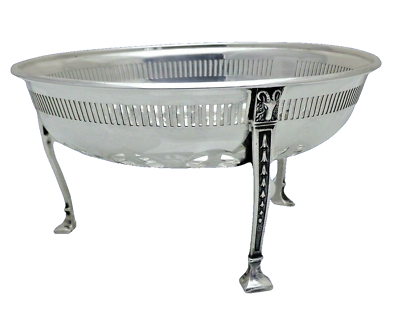 #ad Antique Solid Sterling Silver Dish Pierced Bowl on 3 Legs Art Deco Design OVN GBP 335.00