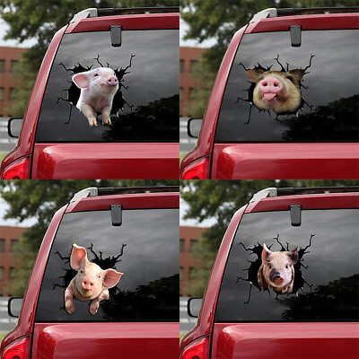 #ad Funny Piggy 3D Car Sticker Truck Window Wall Crack Peeping Pig Vinyl Decal Decor $9.99