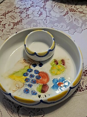 #ad VTG Mexican Stoneware Party Dish Himark Olive Dish Hand Painted in Portugal $25.00