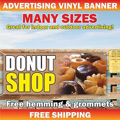 DONUT SHOP Advertising Banner Vinyl Mesh Sign fast food buffet bar drink burgers $41.95
