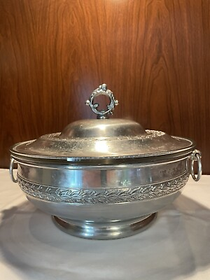 #ad 1950s ALUMINUM Buffet CHAFING Serving DISH w Divided PYREX Insert amp; Lid Vintage $32.88