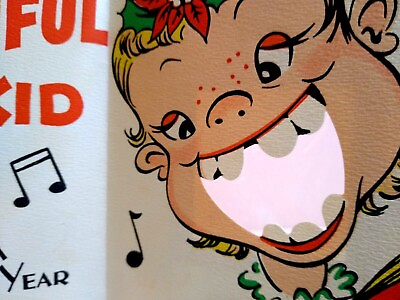Mid Century 1947 Christmas Carols Greeting Card Diecut Big Mouth Kids Barker $18.70