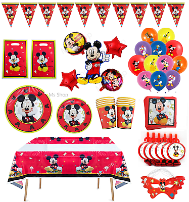 #ad Micky Mouse Happy Birthday kids Decoration cups Napkins Flag Tablecloth Balloon GBP 12.95
