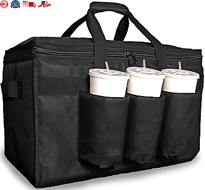 #ad Premium XL Insulated Food Delivery Bag with Cup Holders Hot amp; Cold Black New $34.81