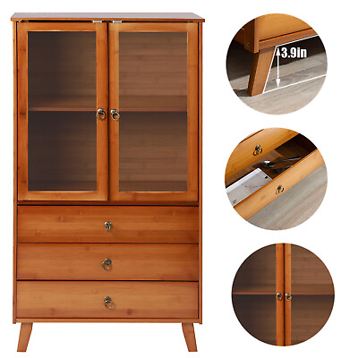 #ad Bamboo Kitchen Buffet Hutch Storage Cupboard Cabinet Server Sideboard w Drawer $164.59