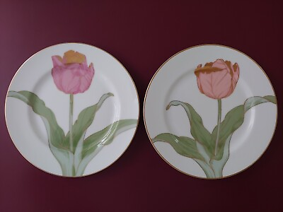 #ad #ad Set of 2 Fitz And Floyd Tulipe D#x27;Or Salad Plates 7.5quot; Pink Peach JAPAN Vintage $27.95