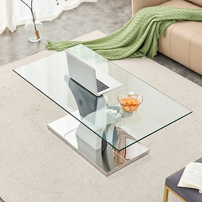 #ad Modern Coffee Tea Table dining table Tempered glass countertop artistic MDF legs $259.37