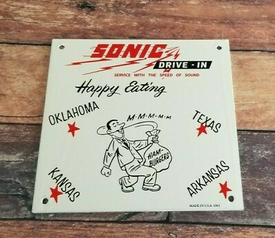 #ad VINTAGE SONIC DRIVE IN PORCELAIN FOOD RESTAURANT BURGERS SERVICE STORE 9quot; SIGN $85.00