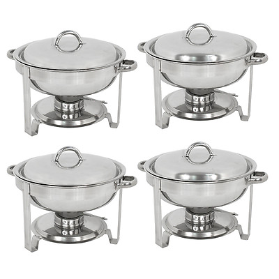 #ad Round 4 Pack Chafing Dish 5 Quart Stainless Steel Full Size Tray Buffet Catering $123.58
