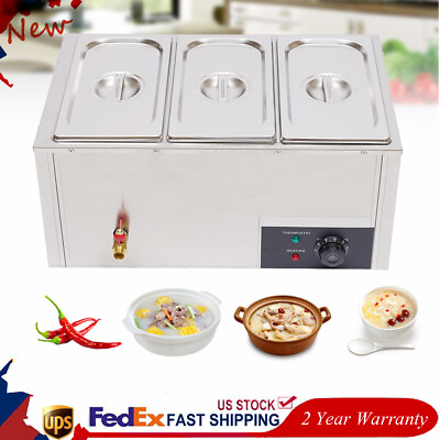 #ad Commercial 3 Pan Bain Marie Buffet Steamer Countertop Food Warmer Steam Table US $104.50